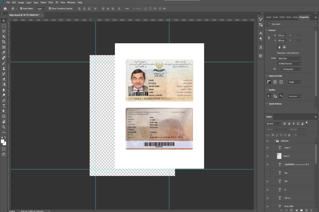 Carte de séjour au Kurdistan d'Irak template